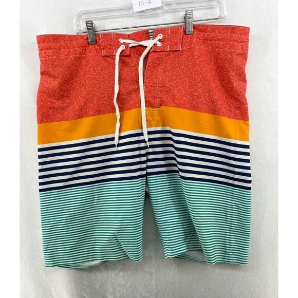 Old Navy Swim Board Shorts Men's Sz 36 Orange Blue Striped Colorblock Tie Front - Picture 1 of 11